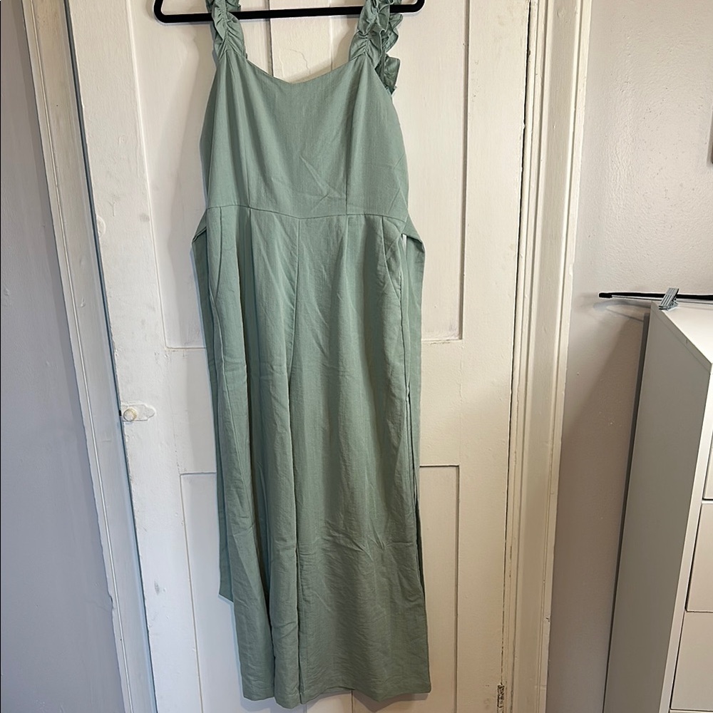 Floor length green jumpsuit